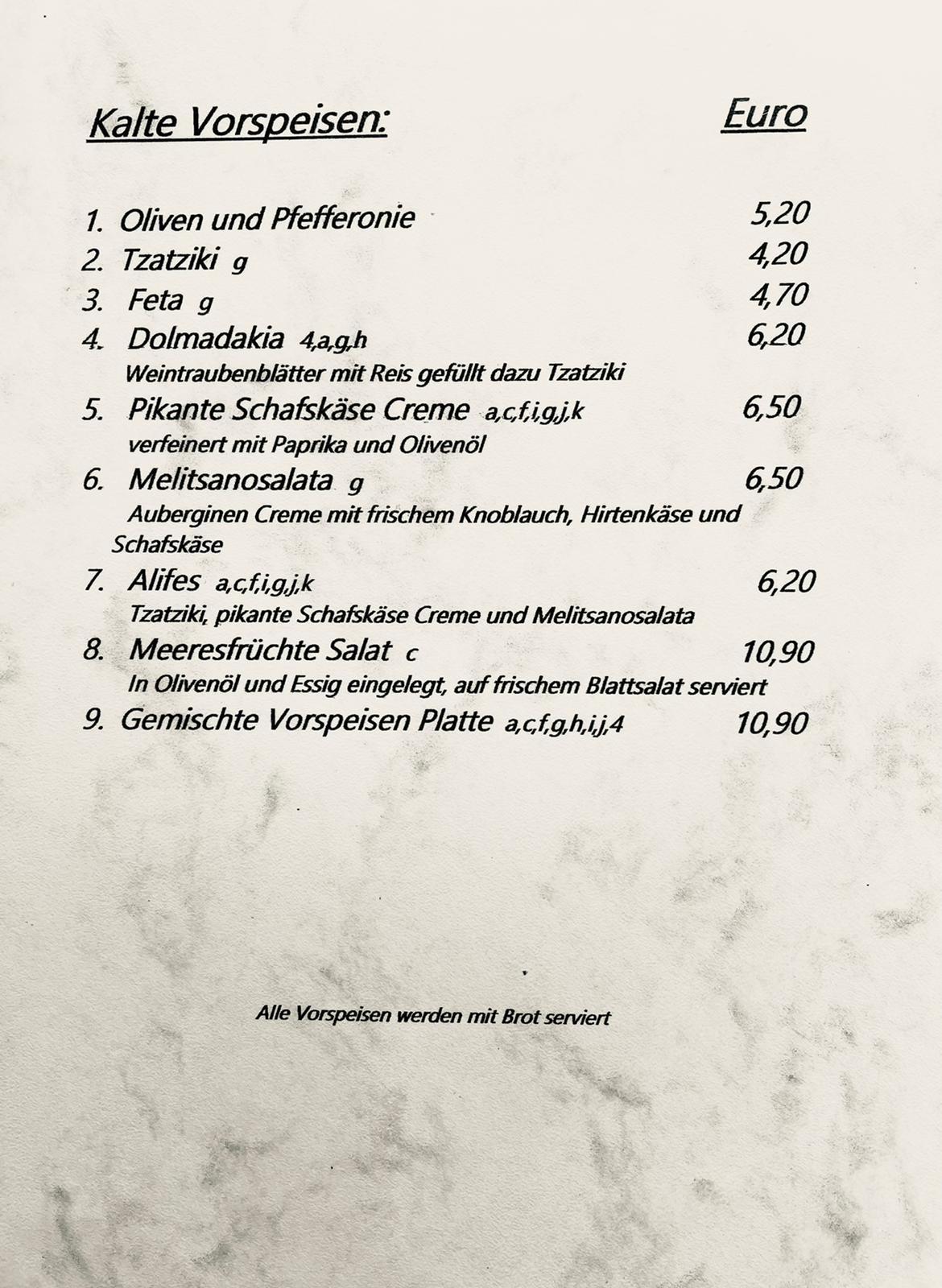 Speisekarte