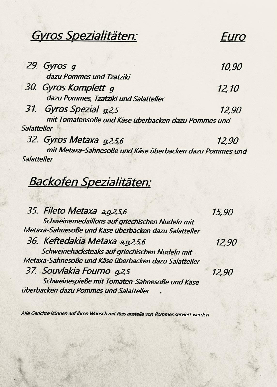 Speisekarte